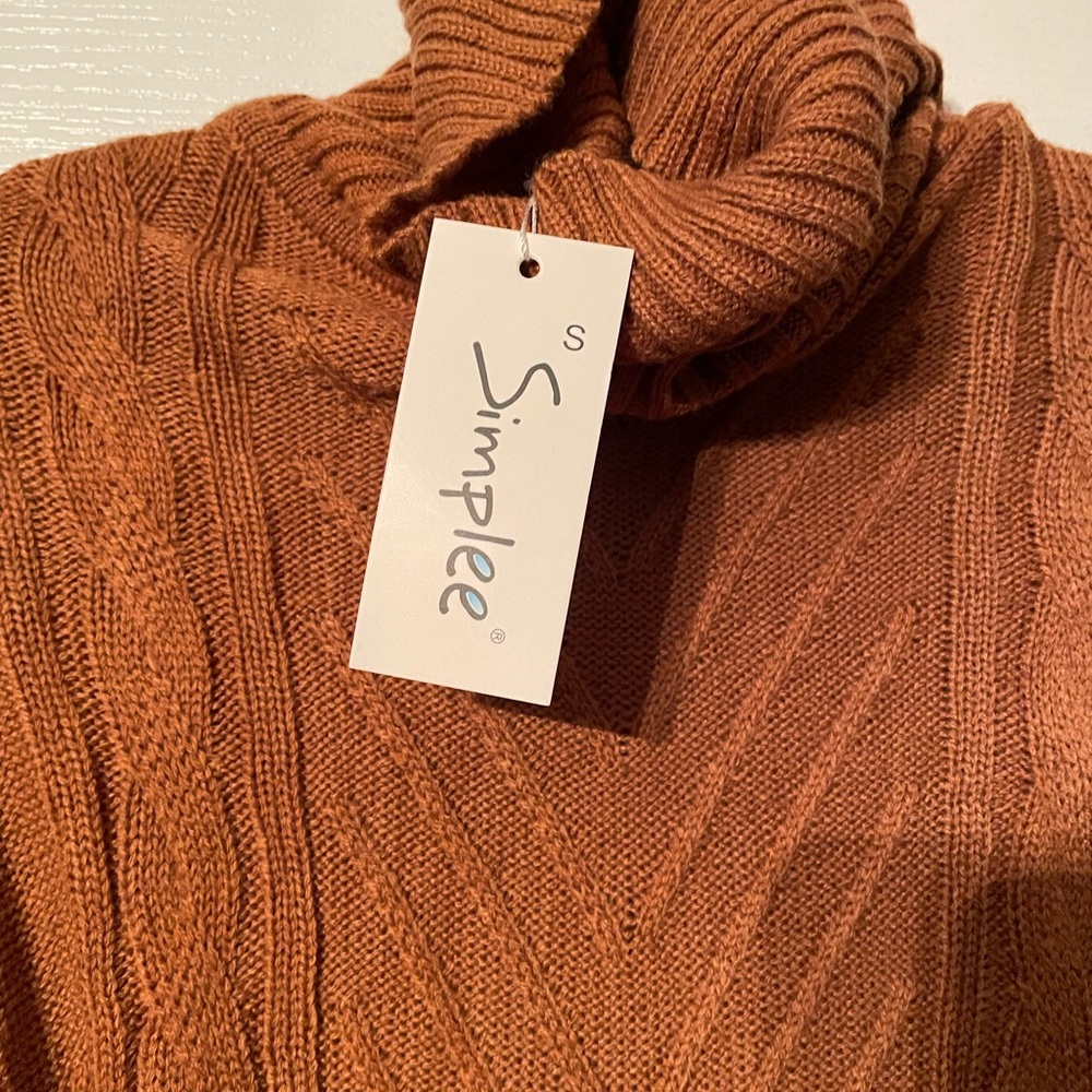 Rust colour turtleneck sweater dress